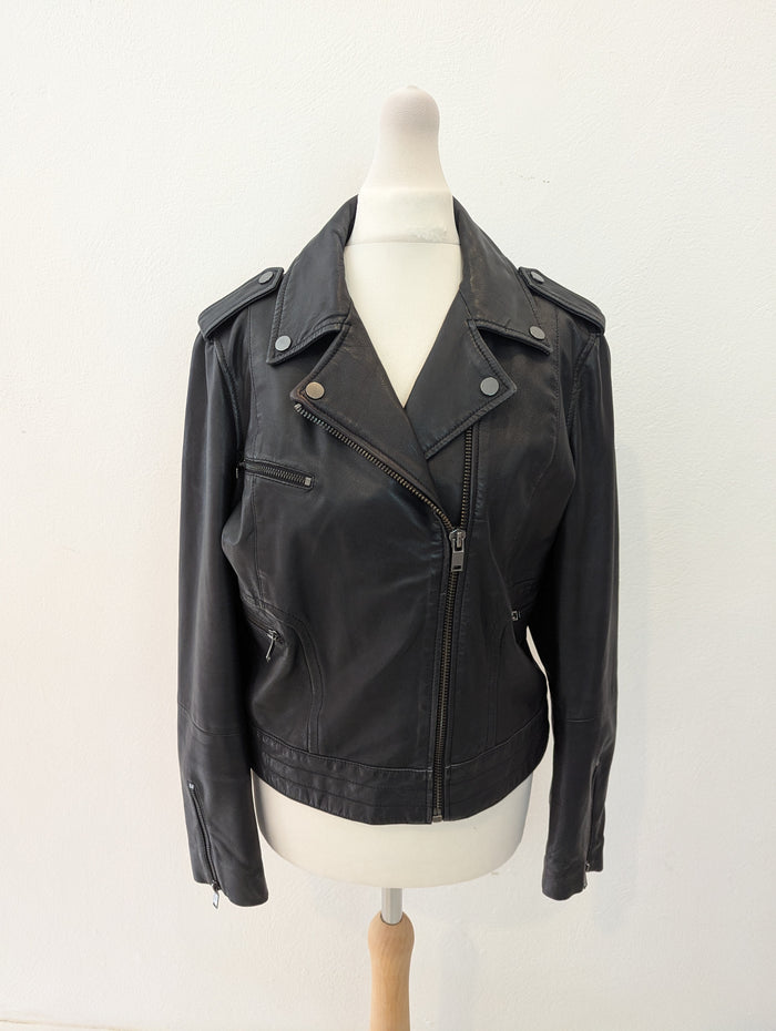 Mango Black Leather Biker Jacket M