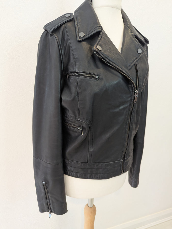 Mango Black Leather Biker Jacket M