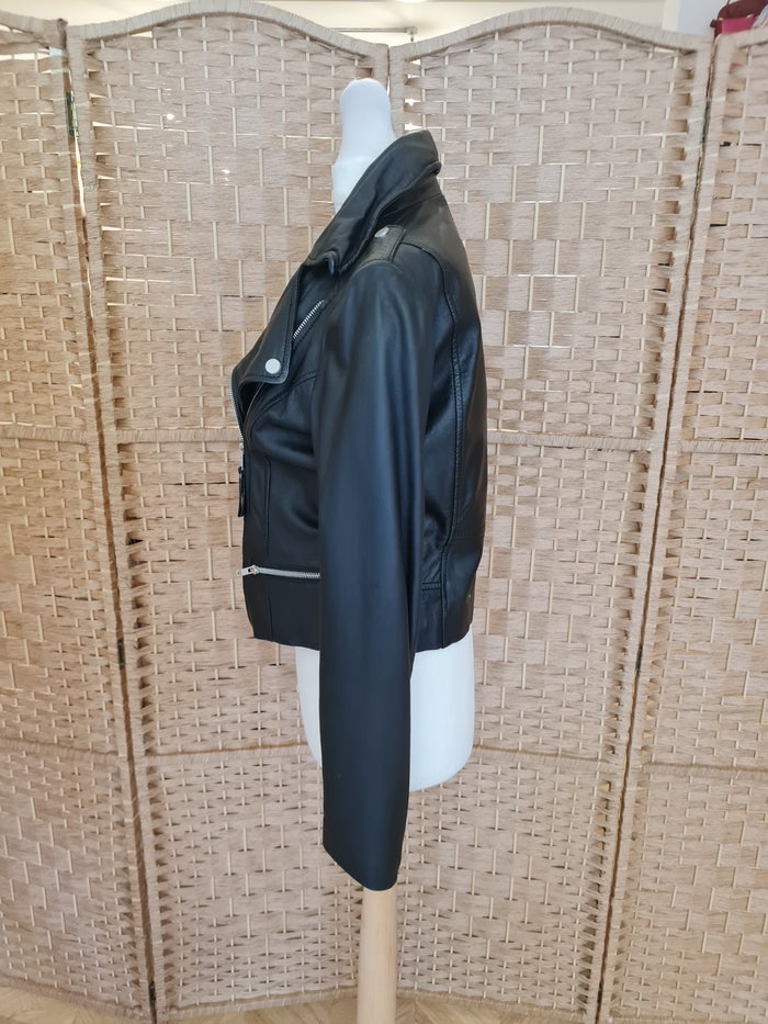 Mango Black Leather Biker Jacket M