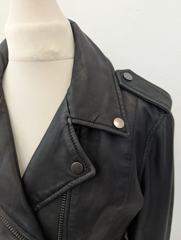 Mango Black Leather Biker Jacket M