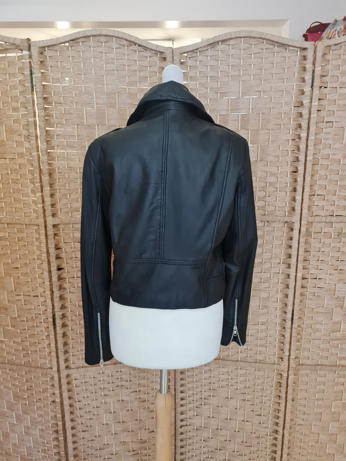 Mango Black Leather Biker Jacket M