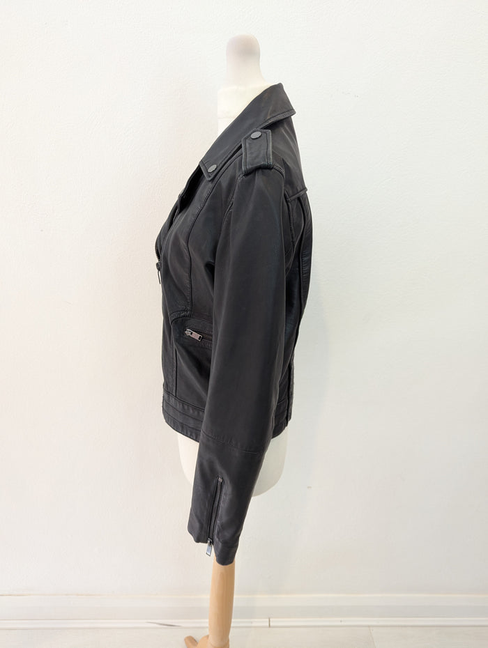 Mango Black Leather Biker Jacket M