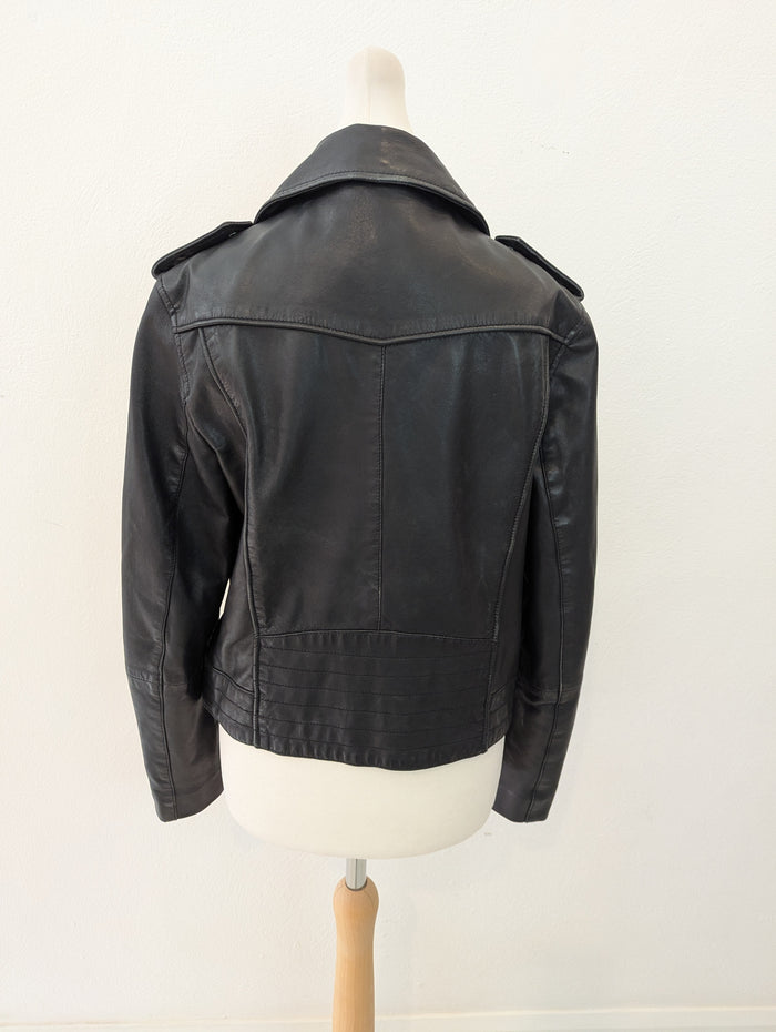 Mango Black Leather Biker Jacket M
