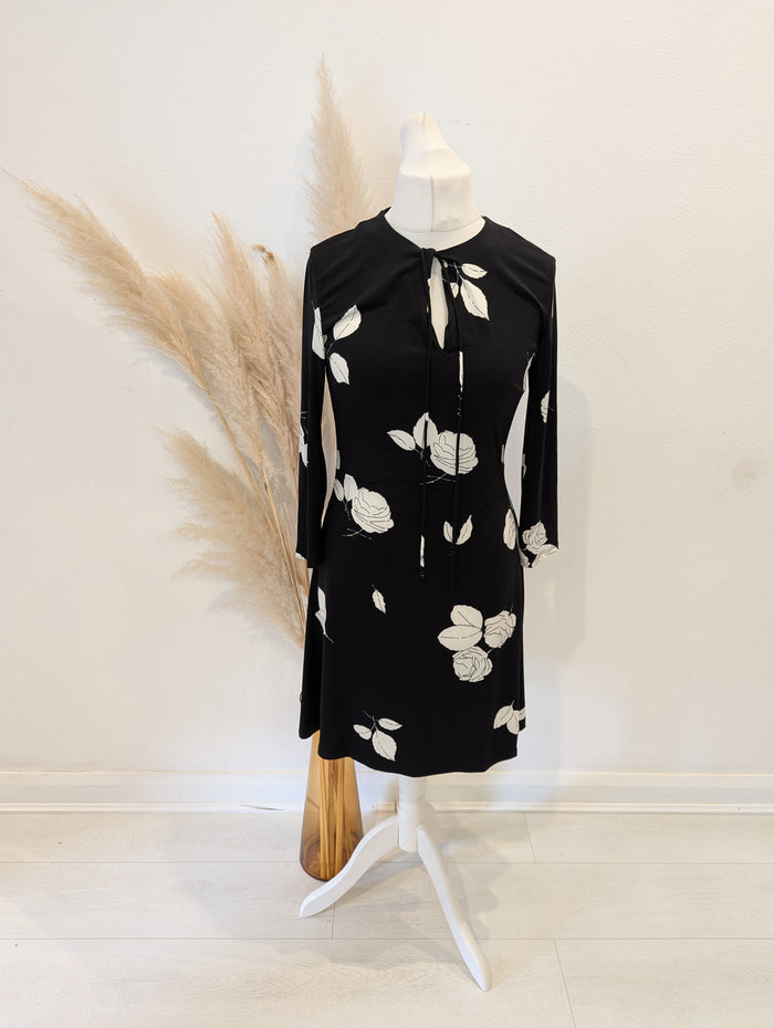 Mango Black White flower Dress M