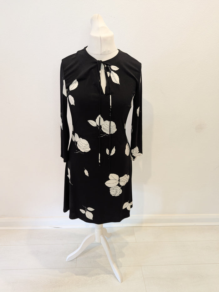 Mango Black White flower Dress M
