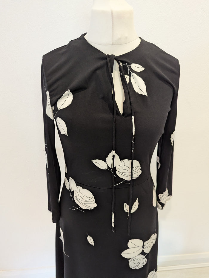 Mango Black White flower Dress M