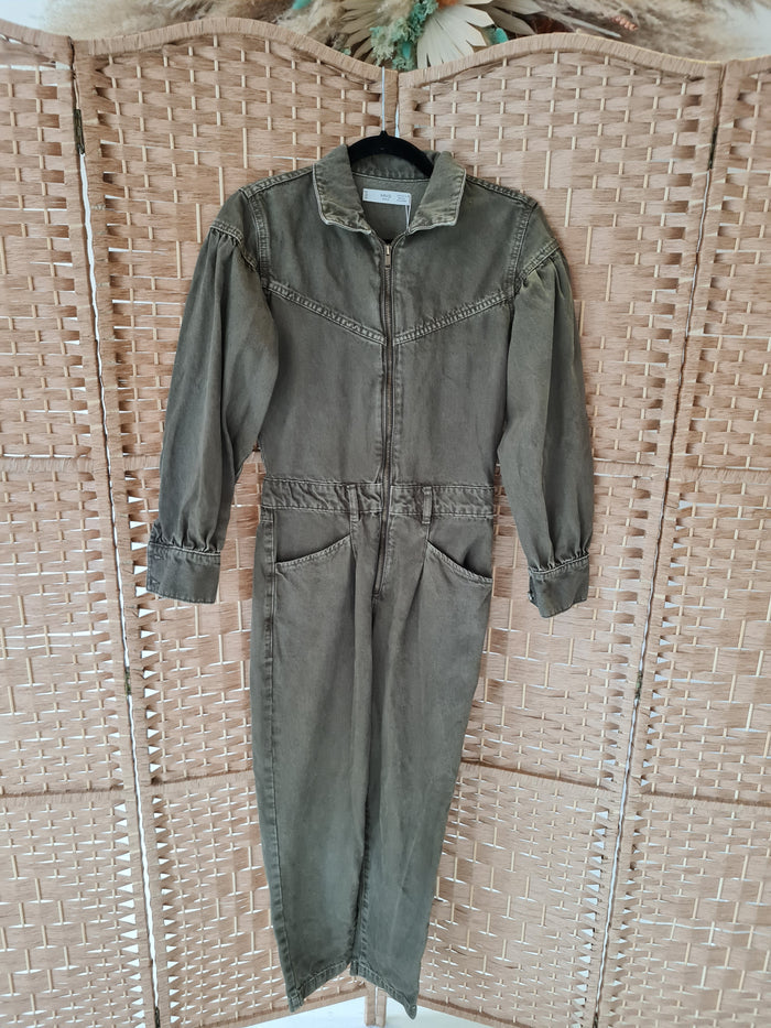 Mango khaki denim jumpsuit XS