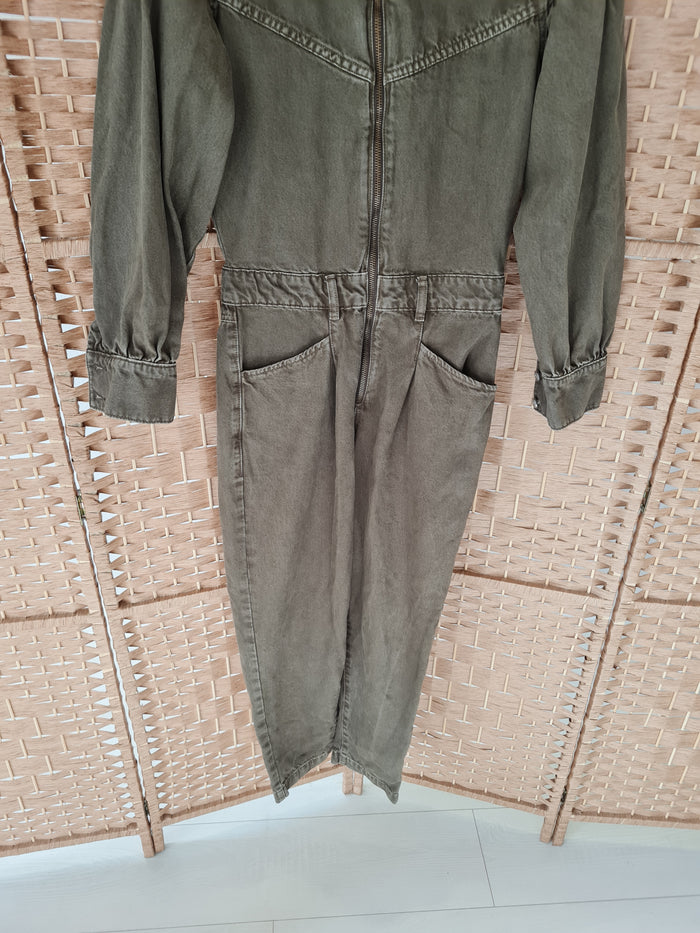 Mango khaki denim jumpsuit XS