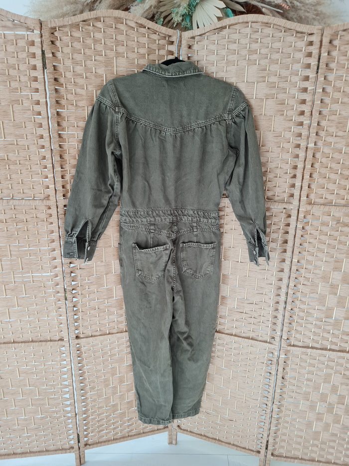 Mango khaki denim jumpsuit XS