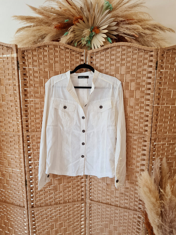 Marc Cain white linen shirt jacket 14/16