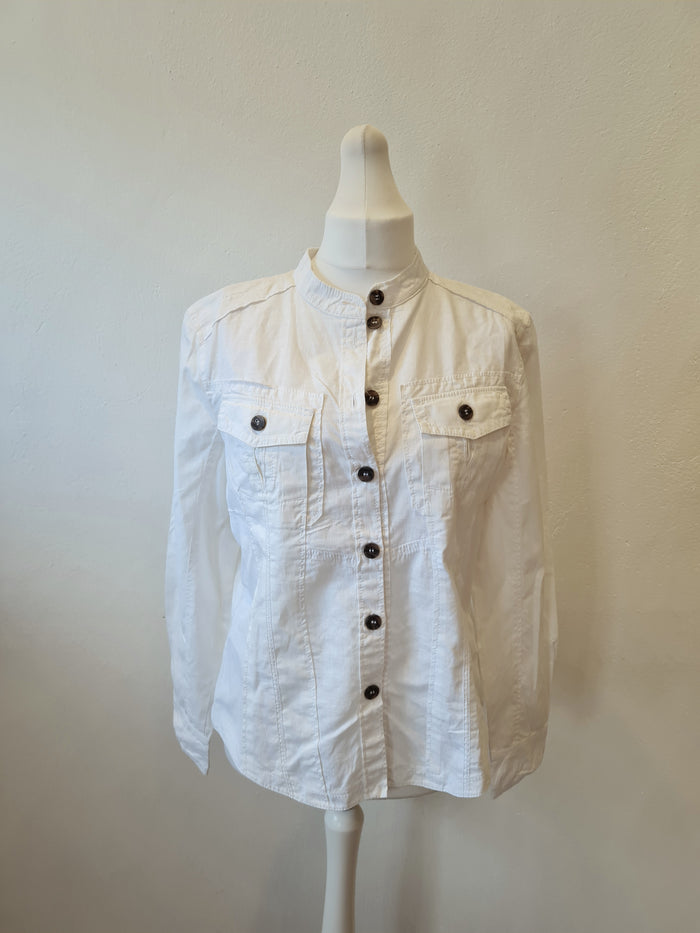 Marc Cain white linen shirt jacket 14/16