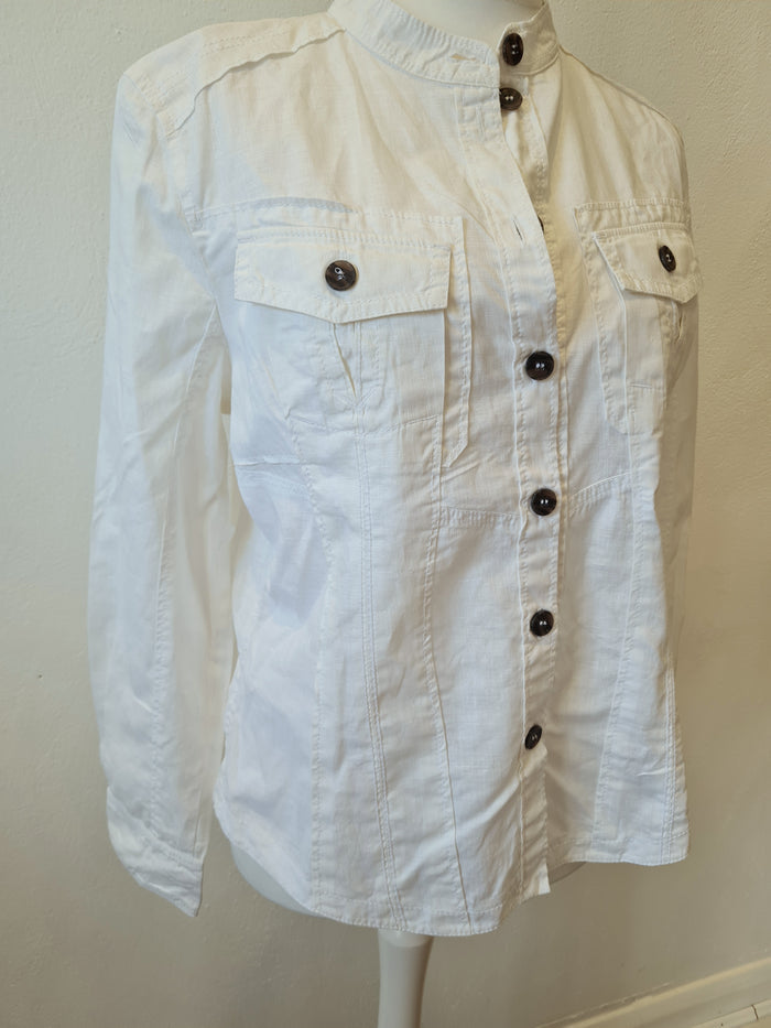 Marc Cain white linen shirt jacket 14/16