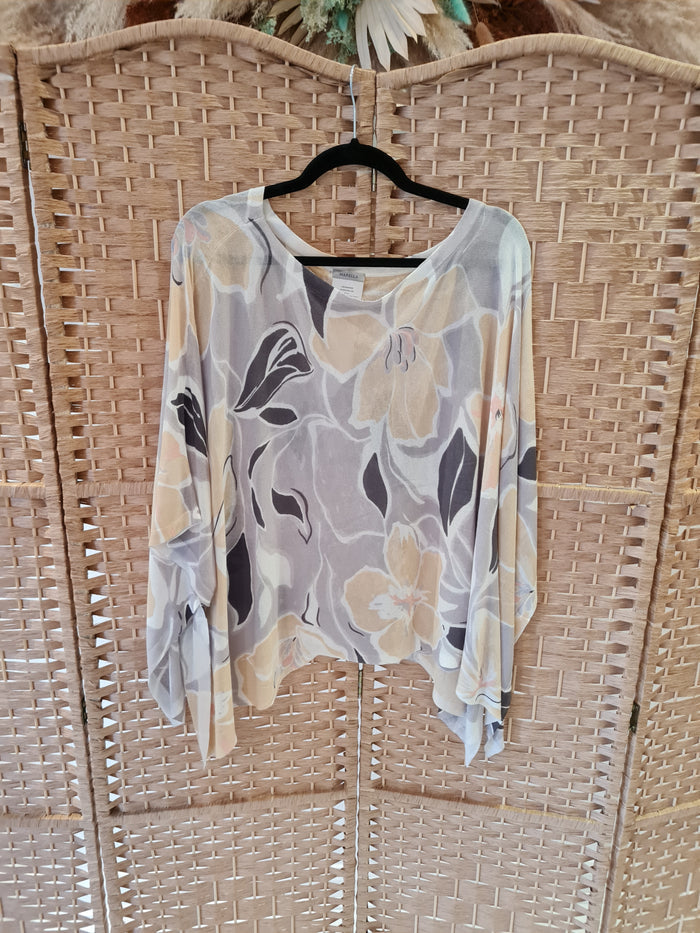Marella Grey floral Knit poncho S