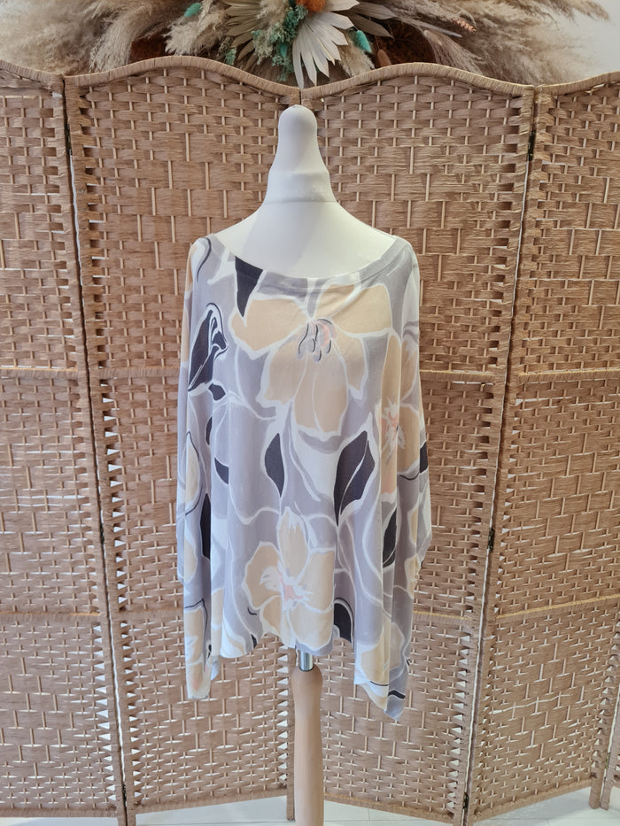 Marella Grey floral Knit poncho S