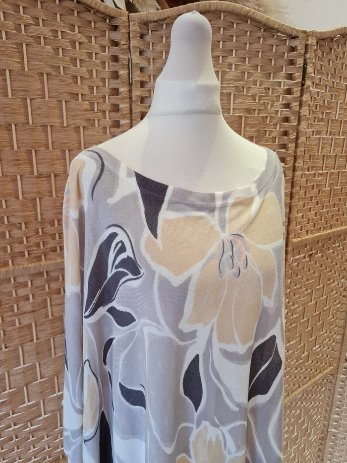Marella Grey floral Knit poncho S