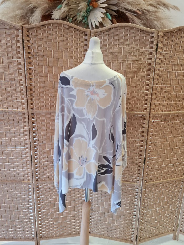 Marella Grey floral Knit poncho S