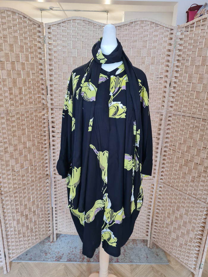 Masai Black Lime Dress & Scarf  S