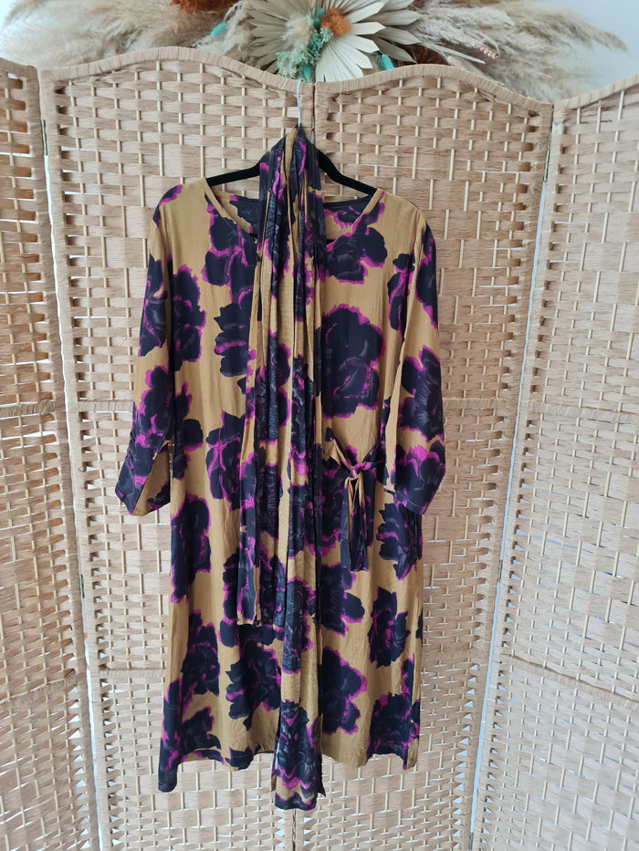 Masai Gold/Pink Floral Dress & Scarf Set Large
