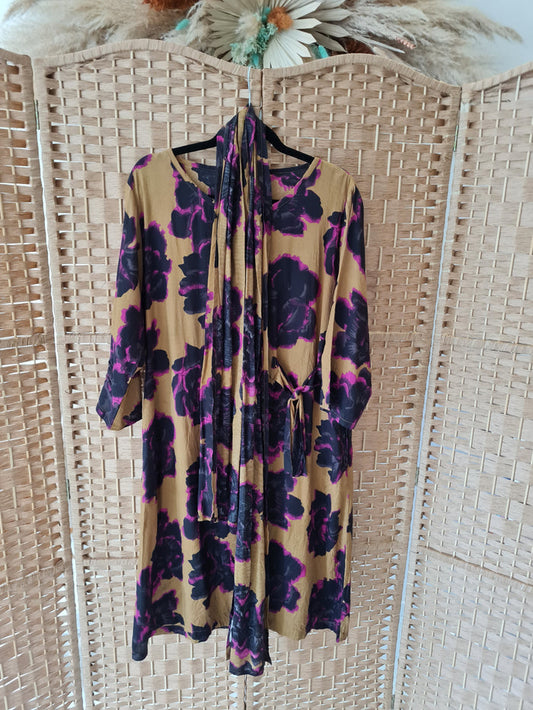 Masai Gold/Pink Floral Dress & Scarf Set Large