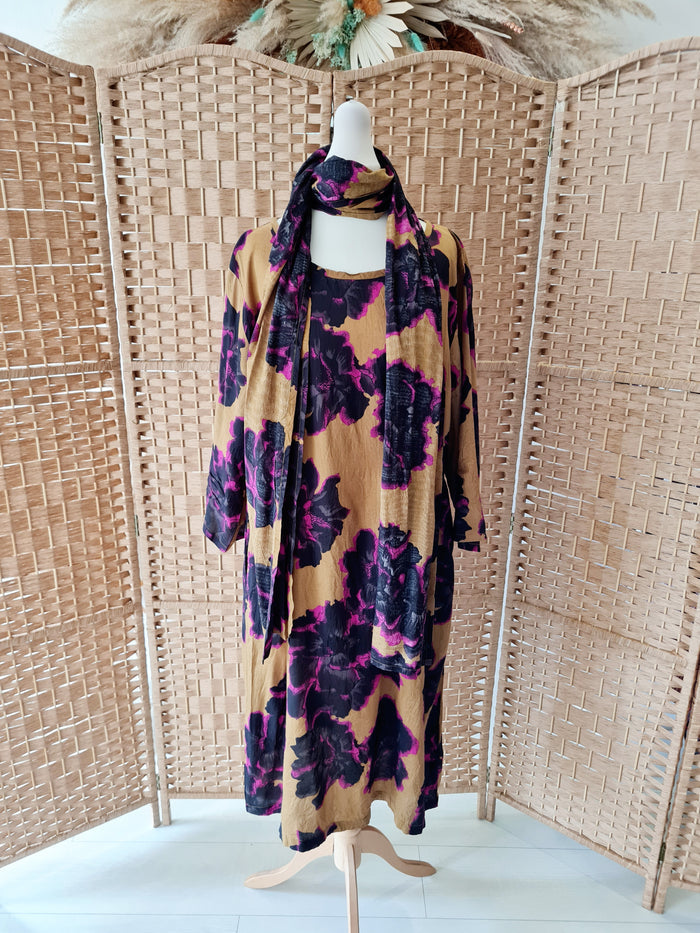 Masai Gold/Pink Floral Dress & Scarf Set Large