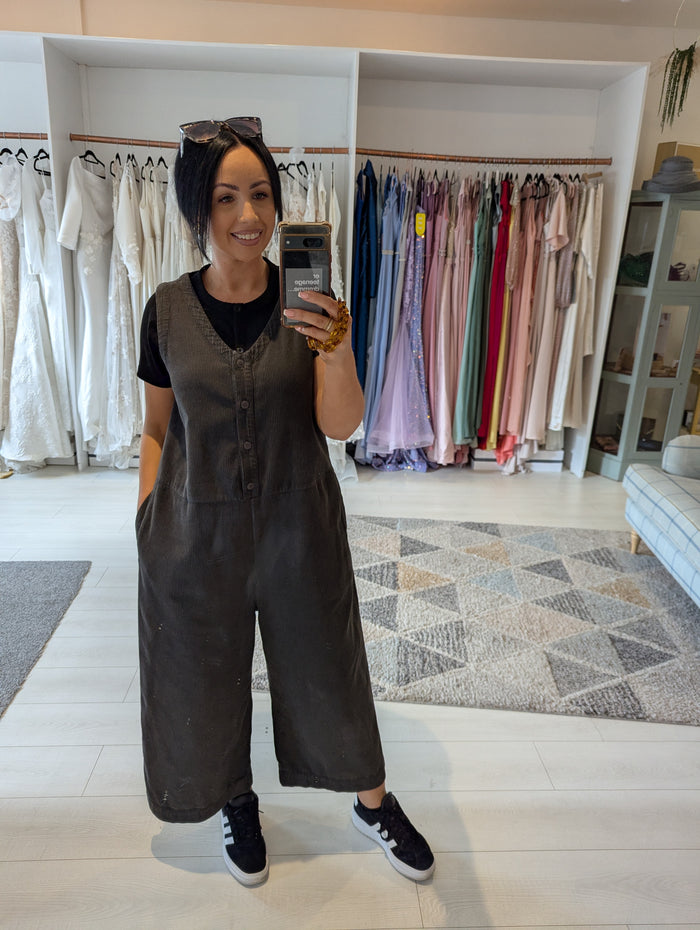 MES SOEURS Charcoal Cord Jumpsuit 0ne Size