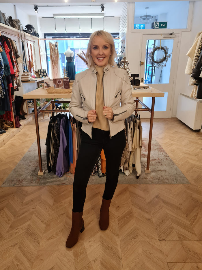 Mint Velvet Cream Leather Jacket 10