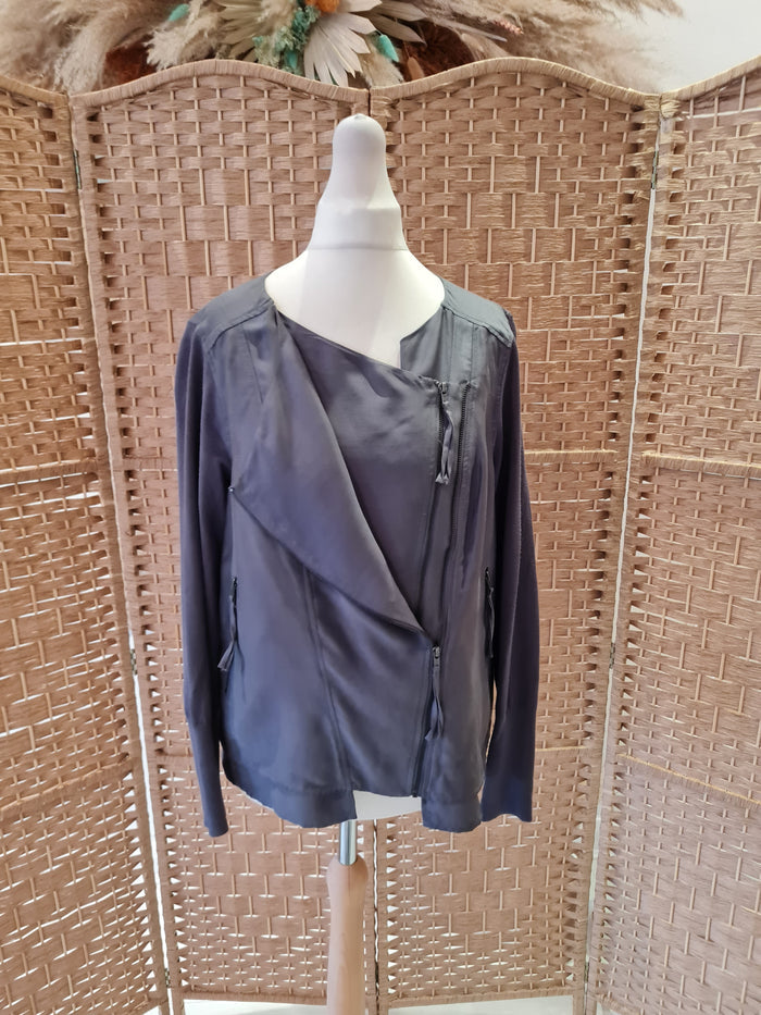 Mint Velvet Grey Fabric Biker Jacket 14