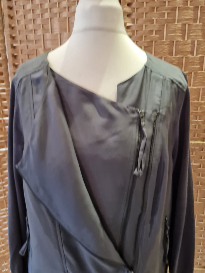 Mint Velvet Grey Fabric Biker Jacket 14