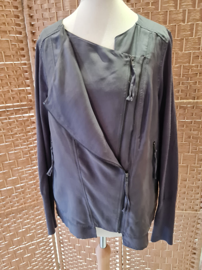 Mint Velvet Grey Fabric Biker Jacket 14