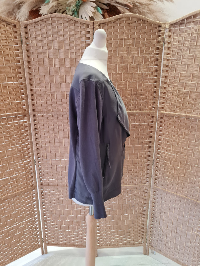 Mint Velvet Grey Fabric Biker Jacket 14
