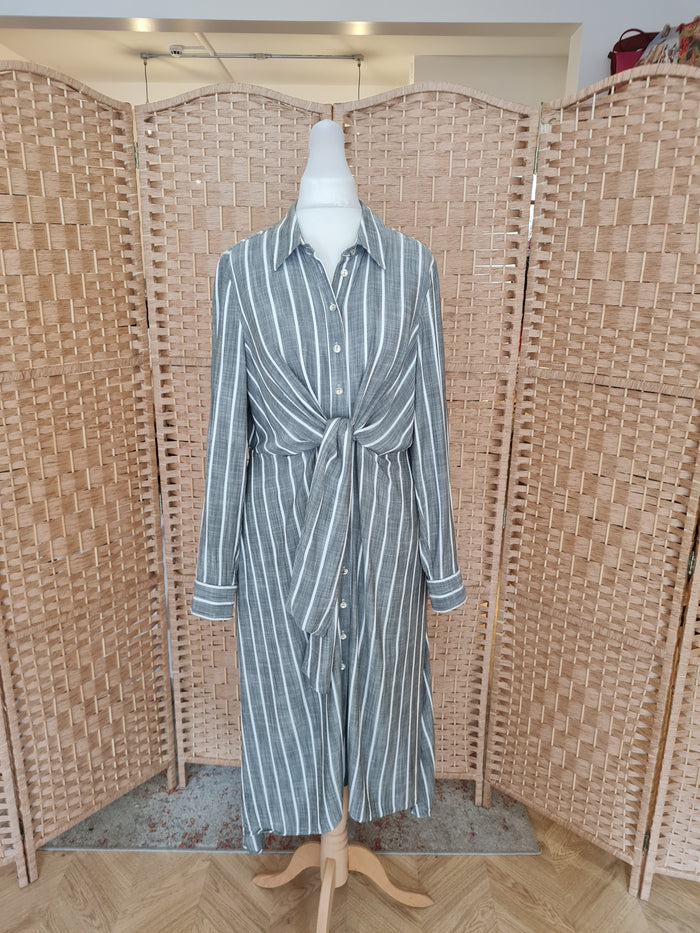 Mint Velvet Grey Stripe Tie Front Dress 10