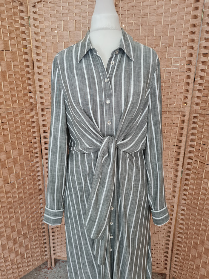Mint Velvet Grey Stripe Tie Front Dress 10