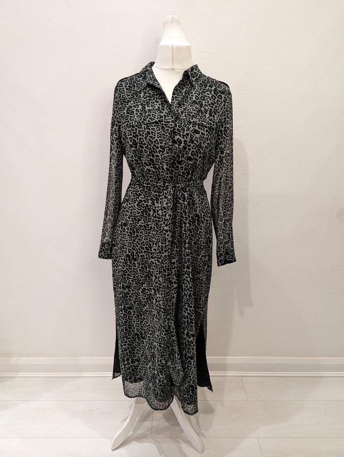 Mint Velvet khaki animal print maxi 14