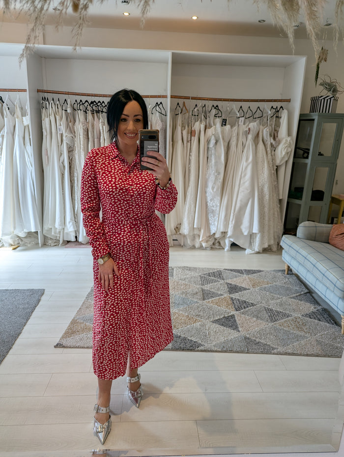 Mint Velvet Red & White Midi Dress 10