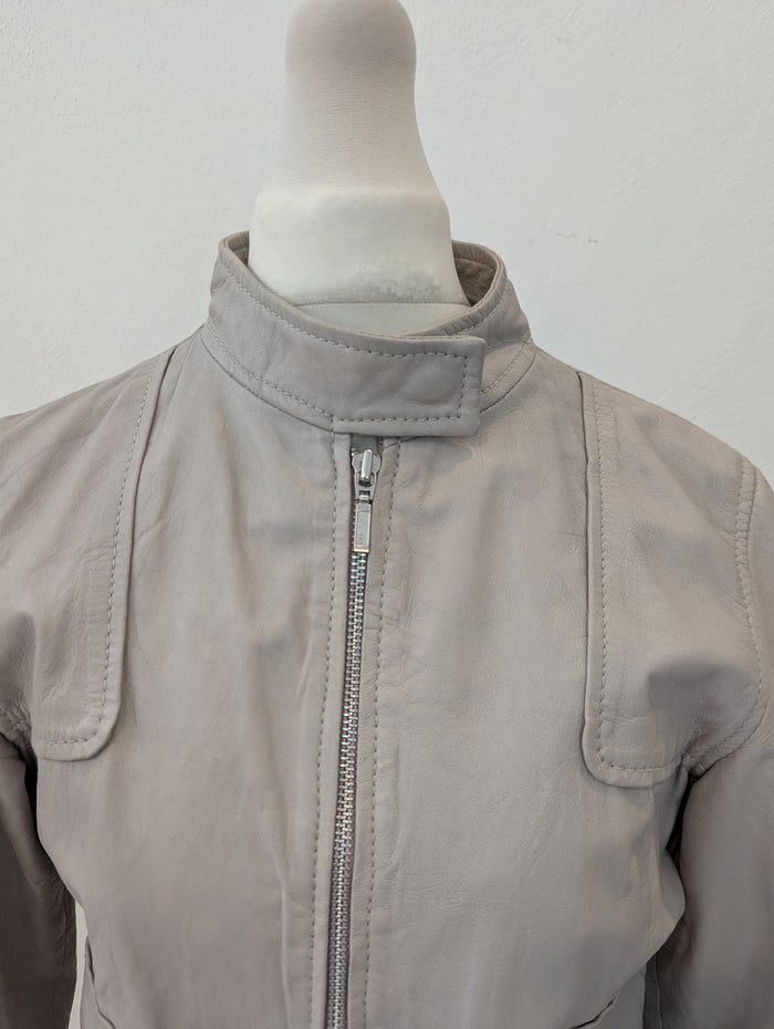 Mint Velvet Taupe leather jacket 10