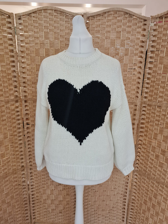 Mint Velvet White Black heart Jumper S
