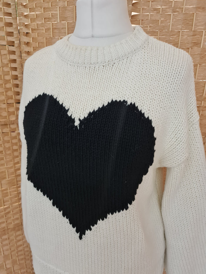 Mint Velvet White Black heart Jumper S