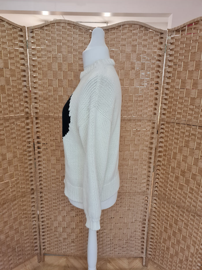 Mint Velvet White Black heart Jumper S