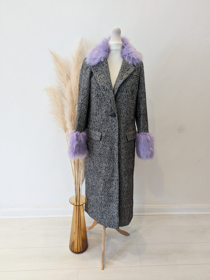 Miss Selfridge Purple Fur Trim Coat NWT 8