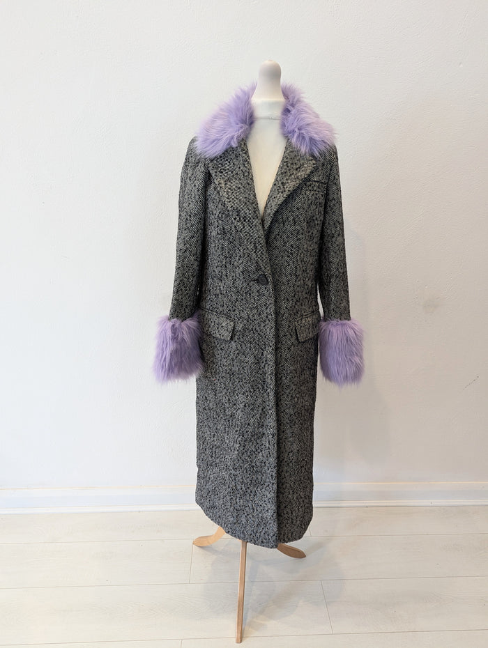 Miss Selfridge Purple Fur Trim Coat NWT 8