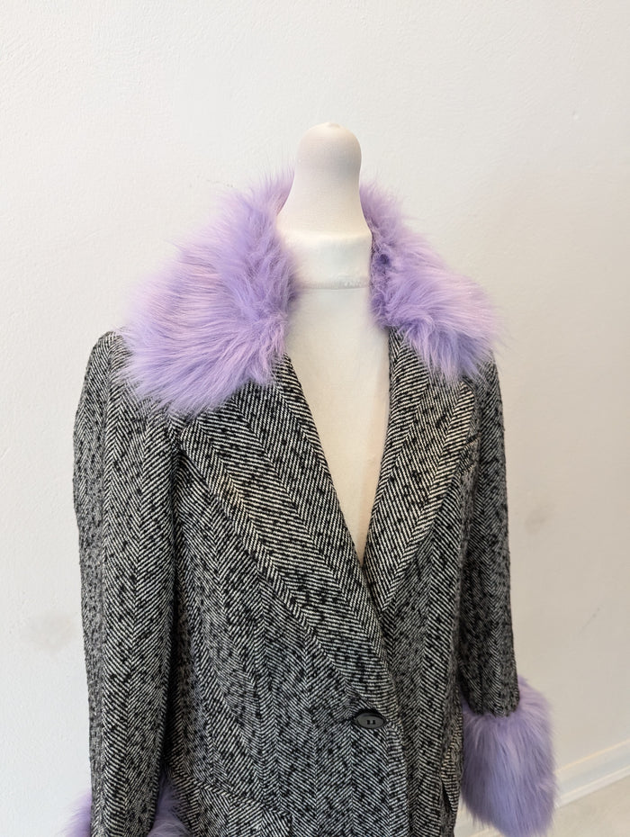 Miss Selfridge Purple Fur Trim Coat NWT 8