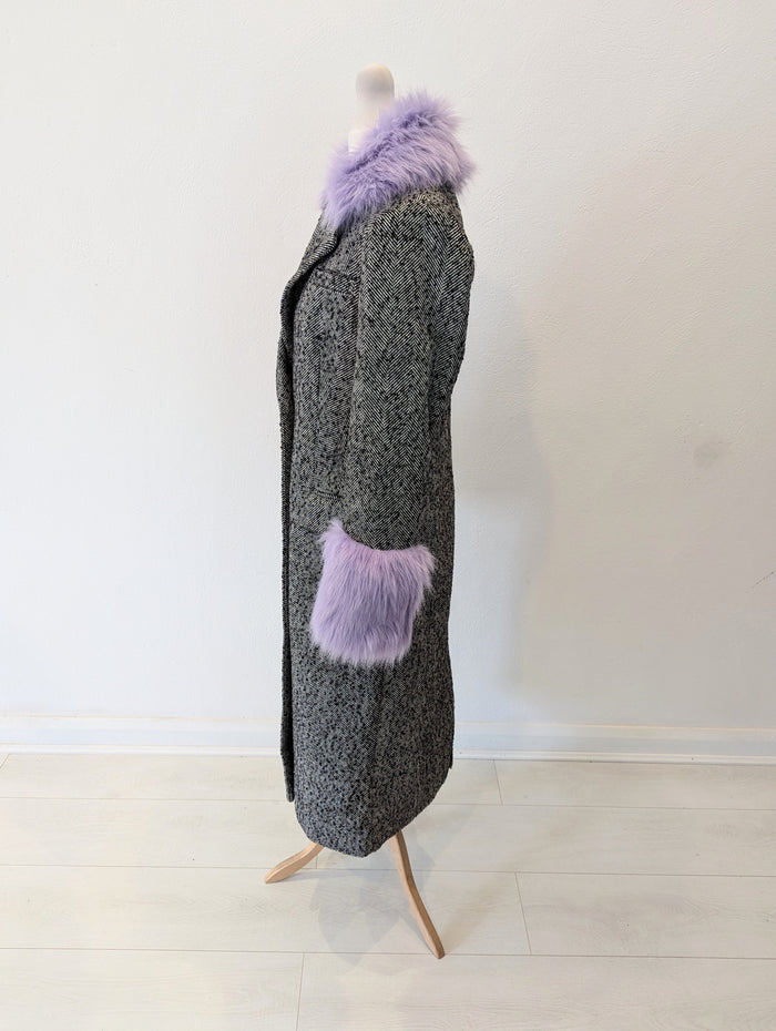 Miss Selfridge Purple Fur Trim Coat NWT 8