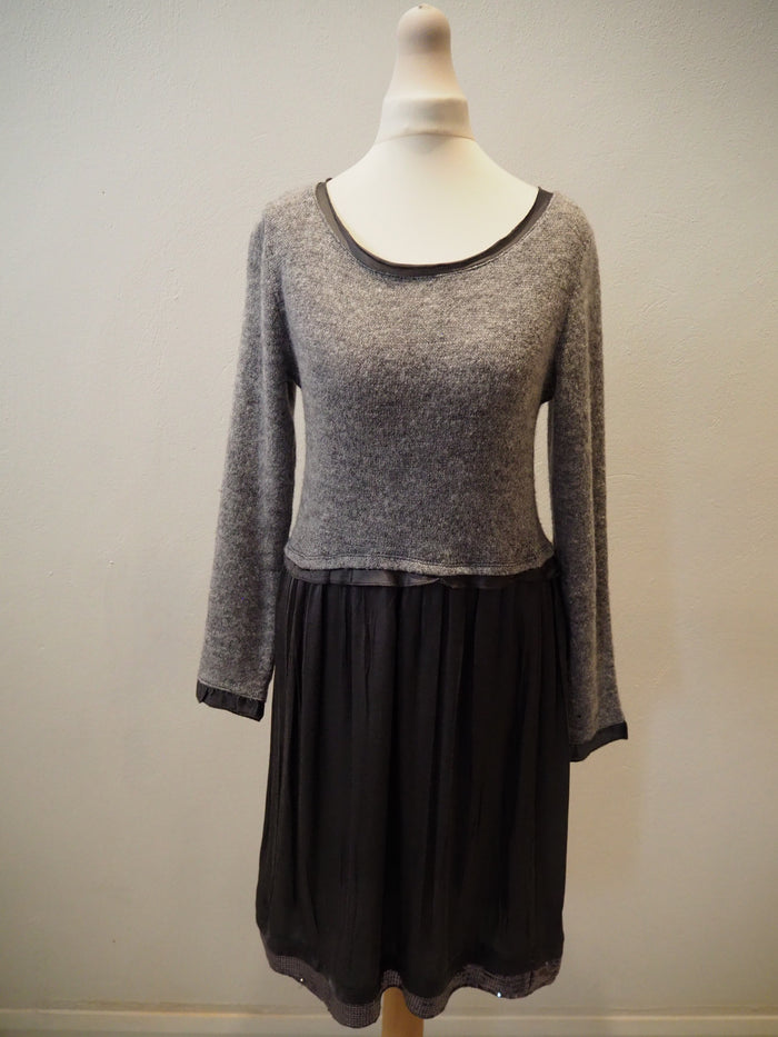 Miss Sugar Grey Silk Skirted Dress (New) Small