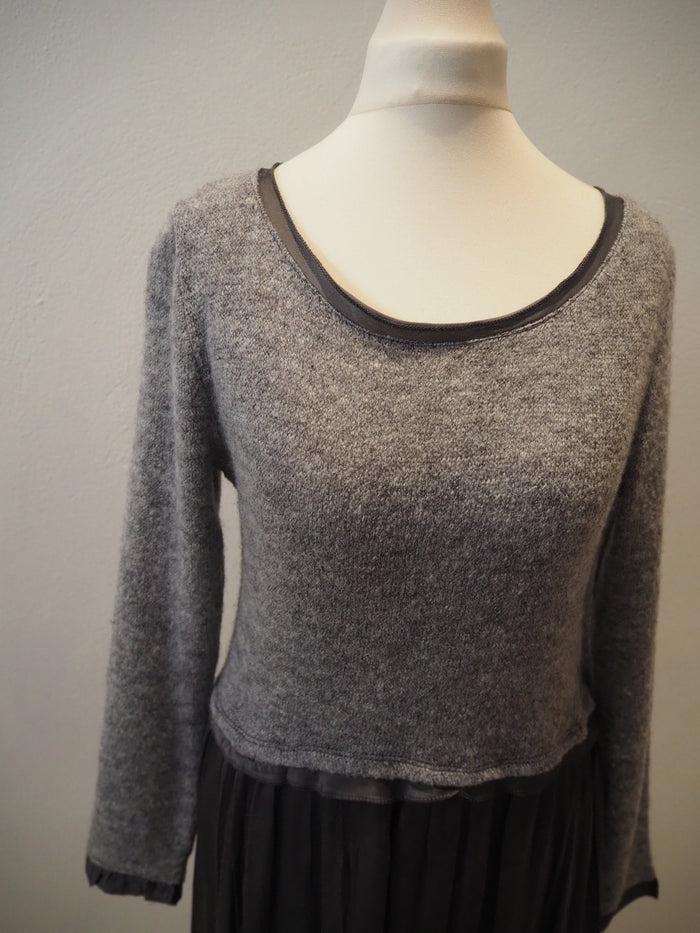 Miss Sugar Grey Silk Skirted Dress (New) Small