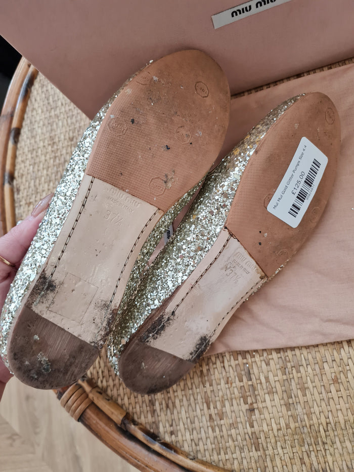 Miu Miu Gold Glitter Pumps Size 4.5