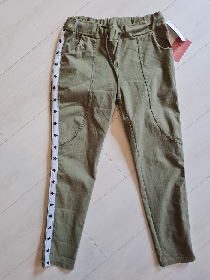 Moda Green Star trim Trousers 8 New (RRP £39.99)