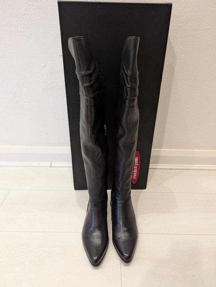 Moda In Pelle Black overknee Boots 7 New