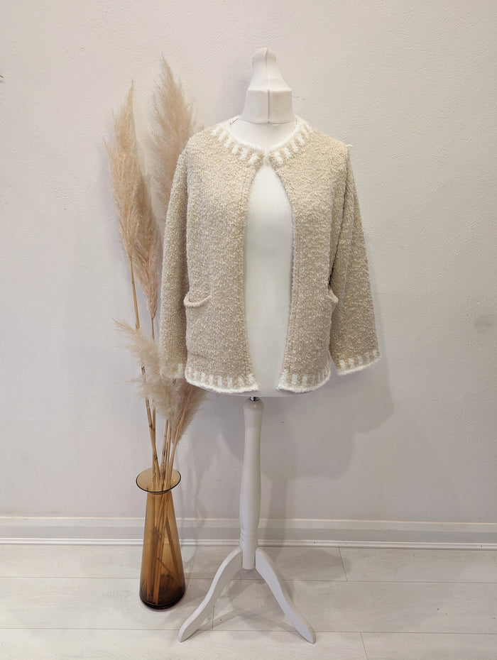 Mohair blend stitched cardigan in cream