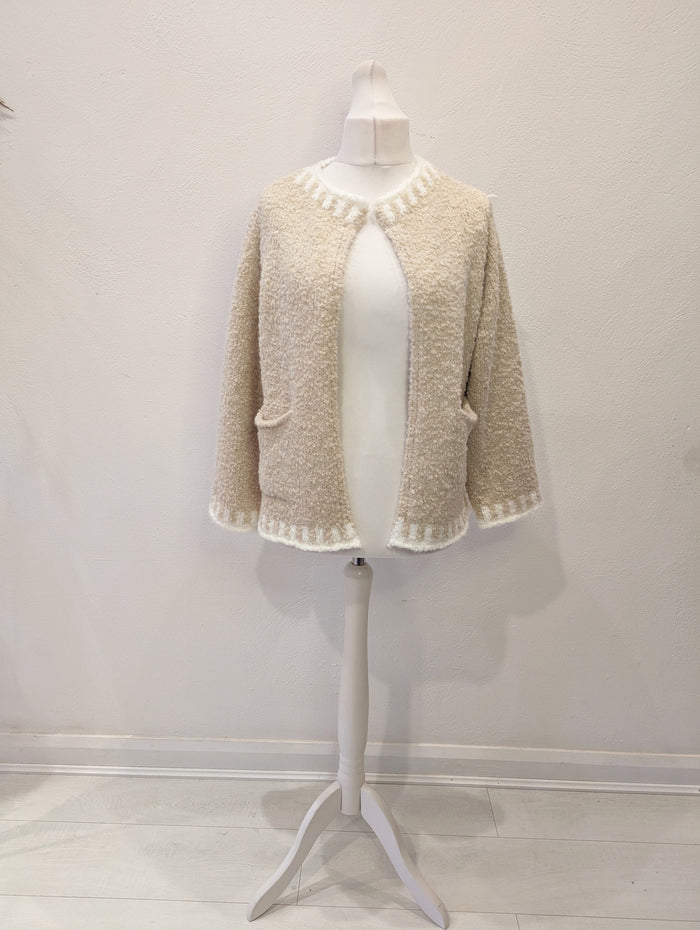 Mohair blend stitched cardigan in cream