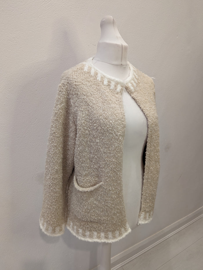 Mohair blend stitched cardigan in cream